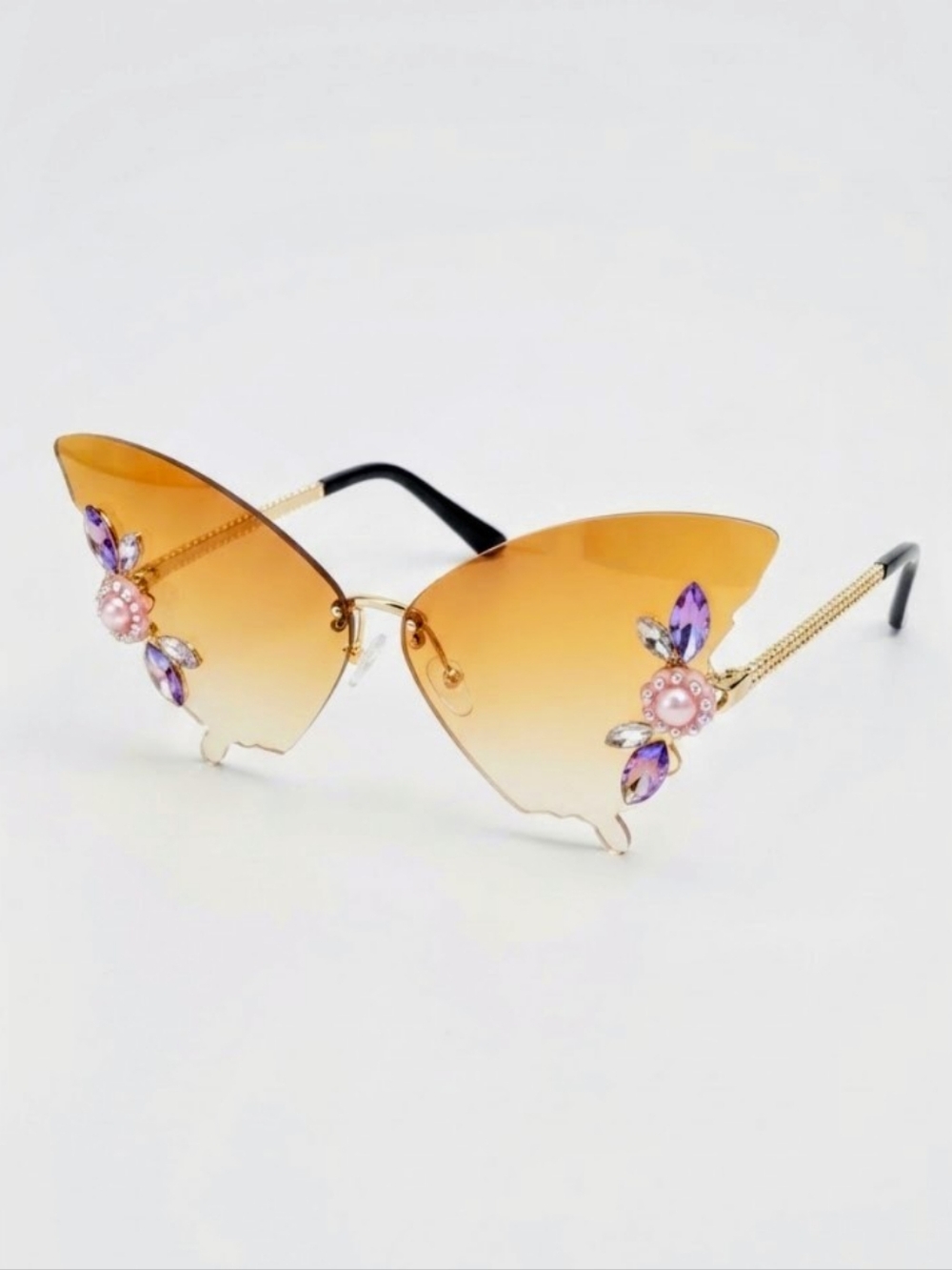 Festival Butterfly Sunglasses Diamante Crystal Pink Flower Statement Eyewear